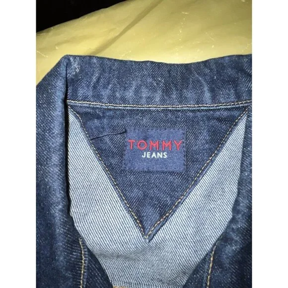 Tommy Hilfiger Jean Jacket Mens 2 XL XXL Blue Biker Dark Denim Trucker